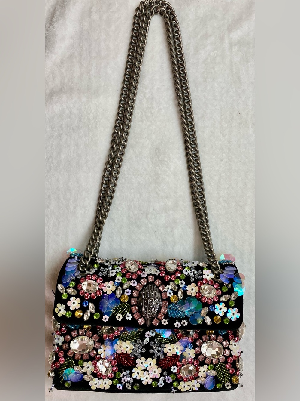 Kurt Geiger Black Embellished Floral Crystal Shoulder Bag - Picture 3 of 11
